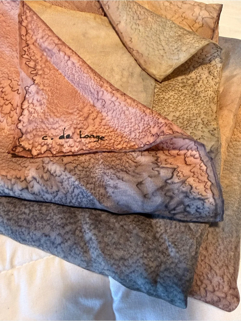 Christina De Laage Vintage Women's Silk Scarf in Gradient Brown and Gray